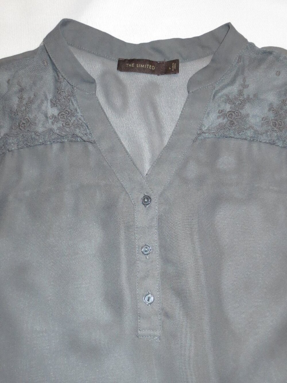 THE LIMITED womens BLOUSE dark gray SHIRT top SHEER career CASUAL SIZE L